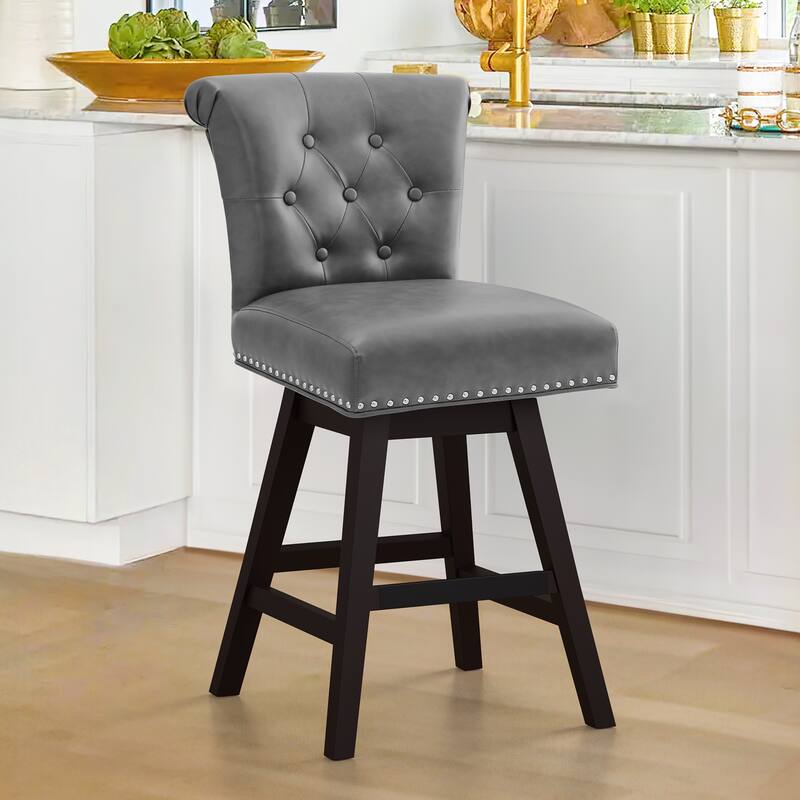 Modern 26.in Swivel Bar Stool Armless Counter Height Stool with Wooden Legs for Kitchen Island
