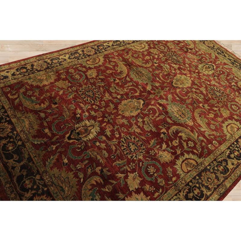 6'1''x9 Hand Knotted Wool Rust Agra Traditional Botanical Plush Pile Vintage Rug - 6' 1'' x 9'