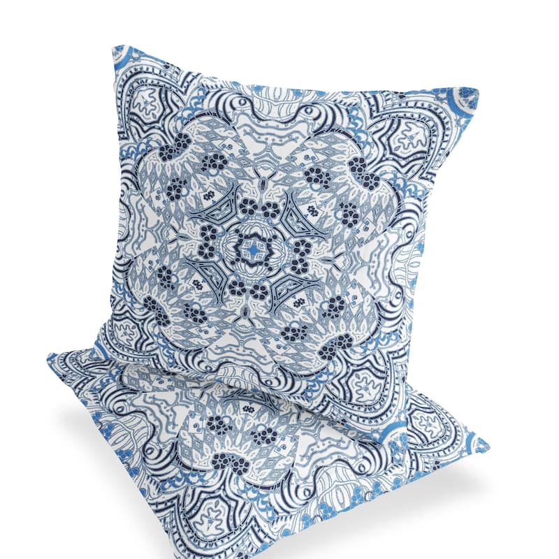 HomeRoots Set of Two 16" X 16" Blue and White Geometric Indoor Outdoor Throw Pillow - 16.00' X '16.00' X '5.00