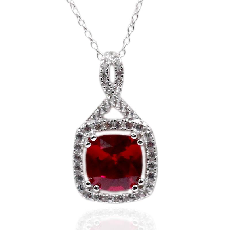 925 Sterling Silver Created Ruby and Created White Sapphire Pendant