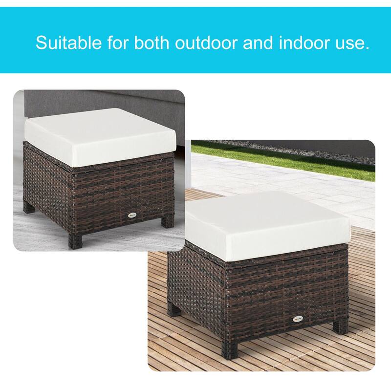 Outsunny Modern Rectangle Rattan Wicker Ottoman Footrest with Removable Cushion and Modern Design for Outdoor/Indoor Use