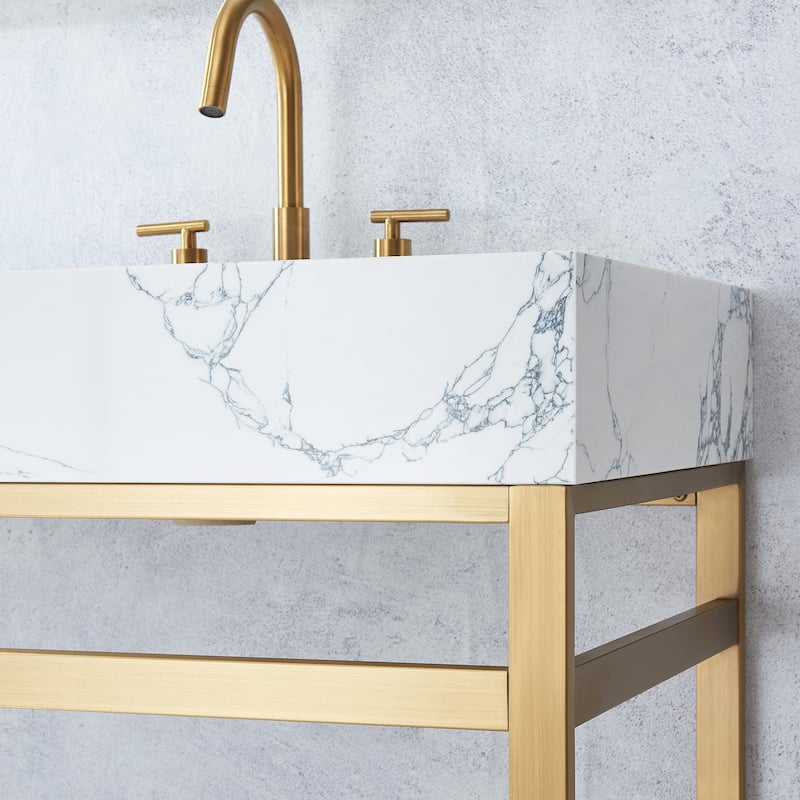 Ecija Bath Vanity, Metal Support with Composite Stone Top, no Mirror