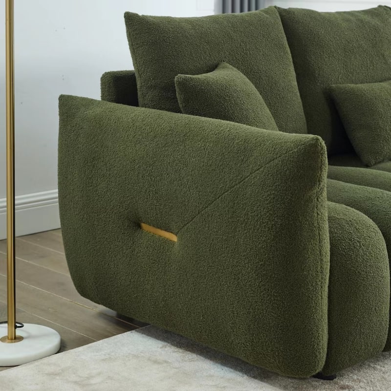 Green 82" Teddy Upholstered 3-seater Sofa with 3 Back Pillows and Solid Wood Frame for Living Room