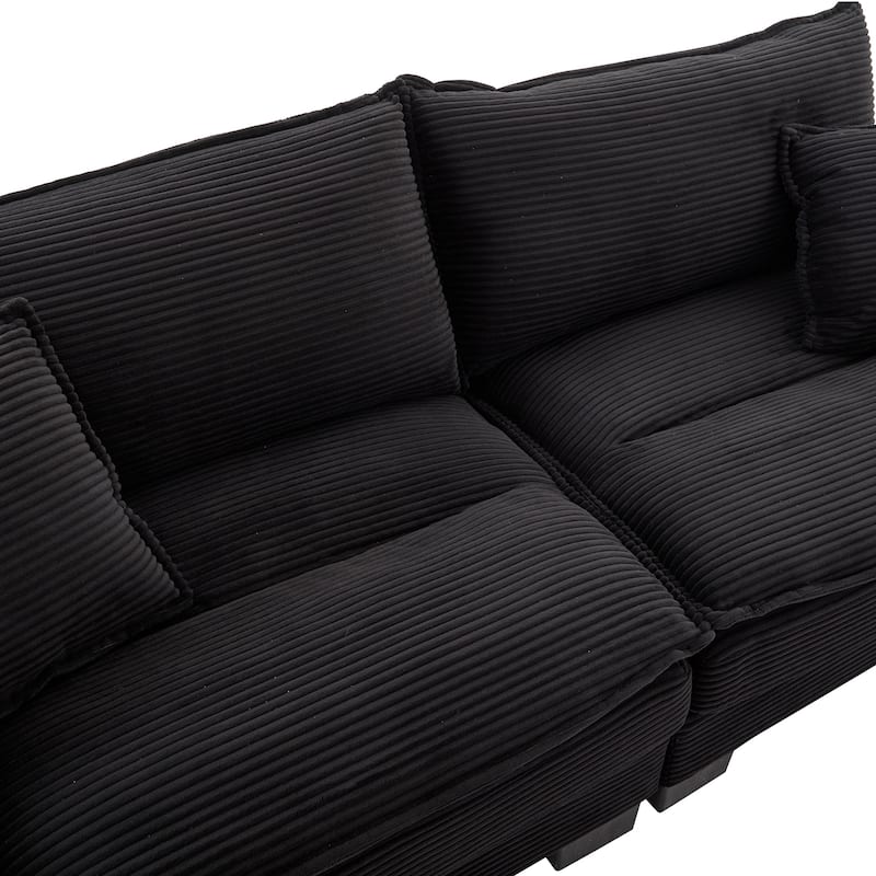 2-Seater Corduroy Sleeper Sofa with Deep Seat, Pillows for Living Room