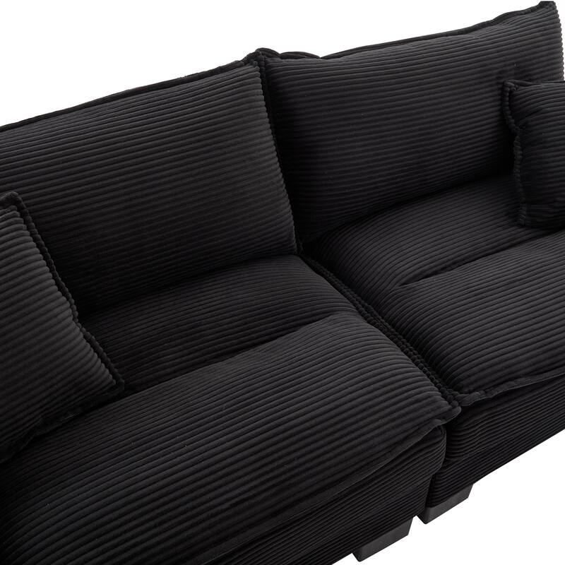 84-Inch Corduroy Sofa with Double Layer Cushion and 2 Extra Pillows for Living Room or Guest Room
