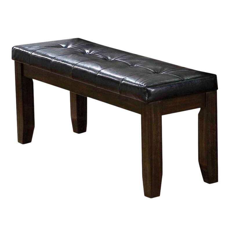 Leatherette Upholstered Tufted Wooden Bench with Chamfered Legs, Brown