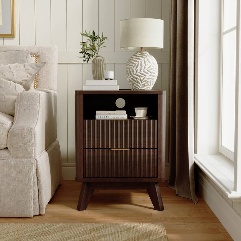 Modern Minimalist Side Table, Fluted Nighstand End Table for Bedroom