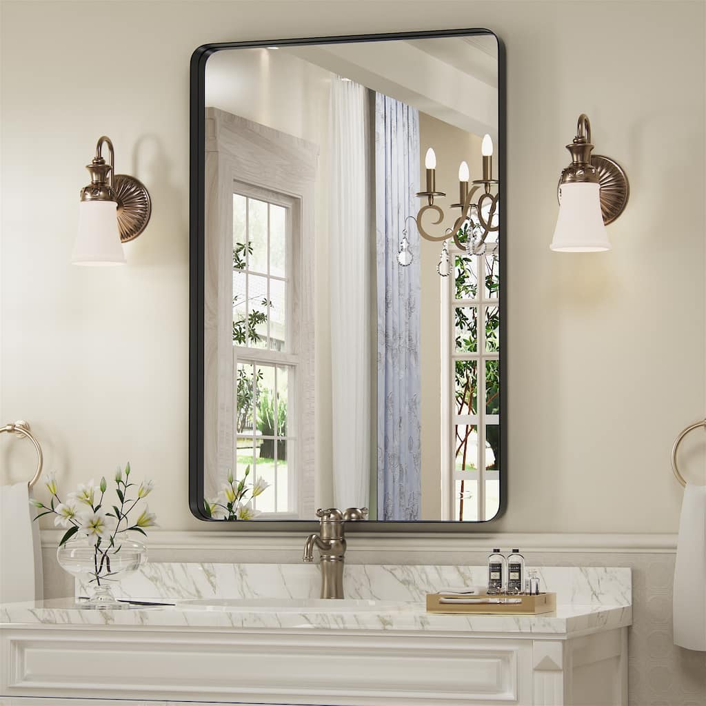 Modern Rounded Rectangle Metal Frame Wall Mirror