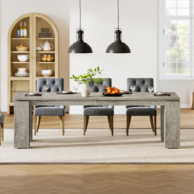 86-Inch Wood Dining Table, Industrial Modern Kitchen Table