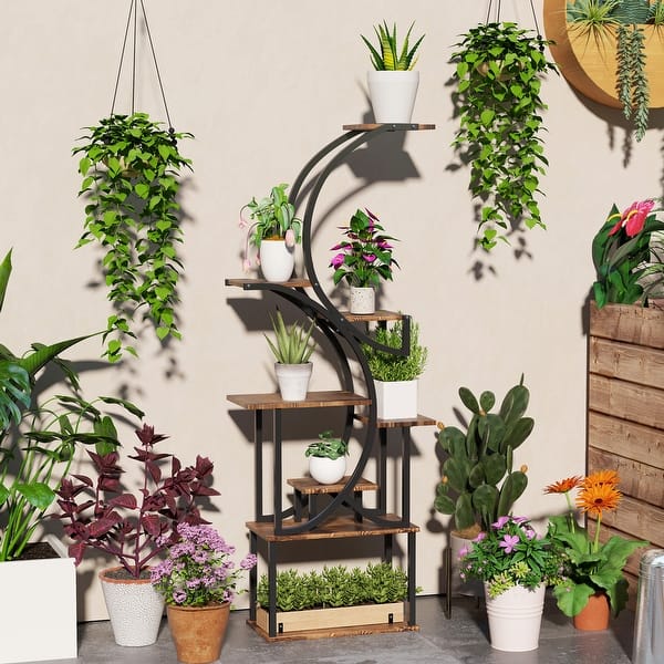 Outsunny 8 Tier Plant Stand Indoor, 62" Tall Plant Shelf, S-Shaped Plant Rack, Carbonised Finish