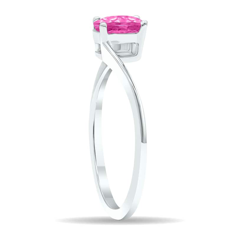 Women's Solitaire Pink Topaz Wave Ring in 10K White Gold