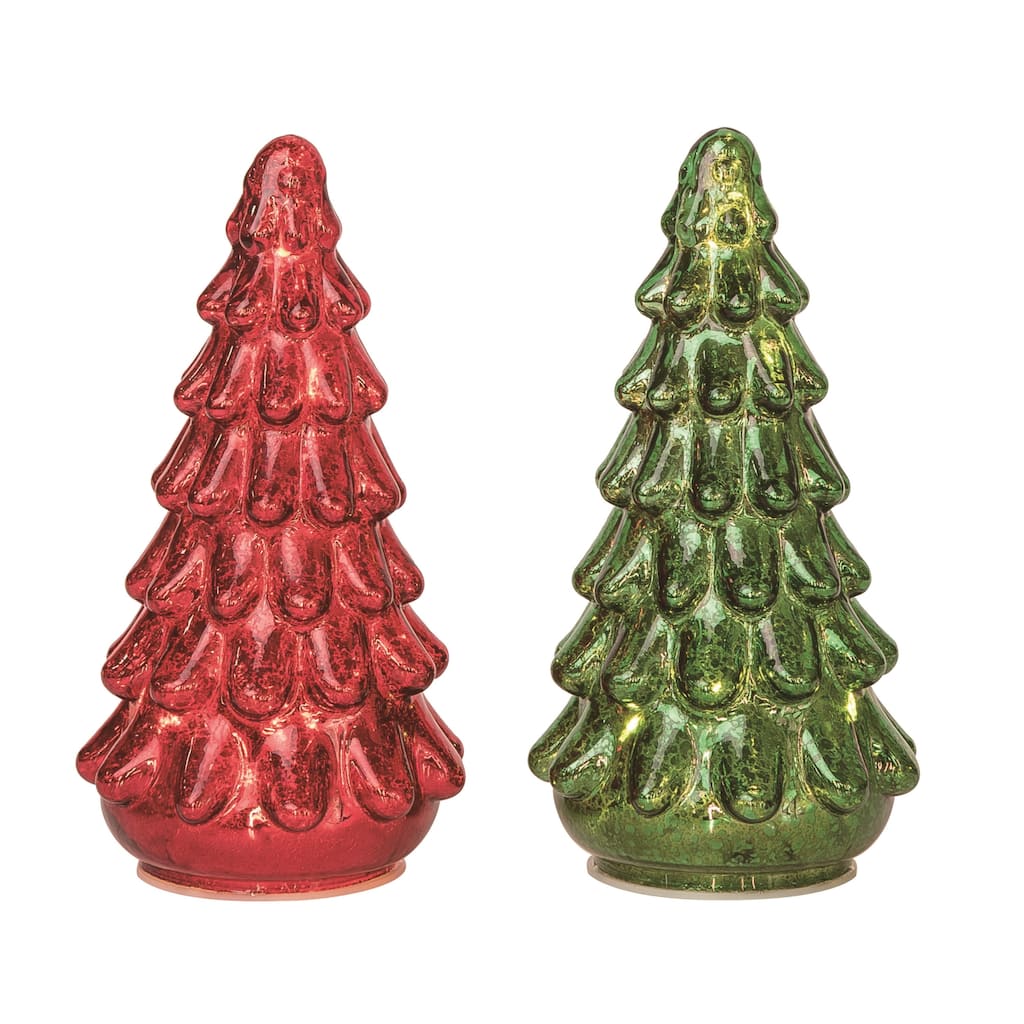 Transpac Glass Light Up Green/Red Tree Decor Set of 2 Christmas Home Decorations