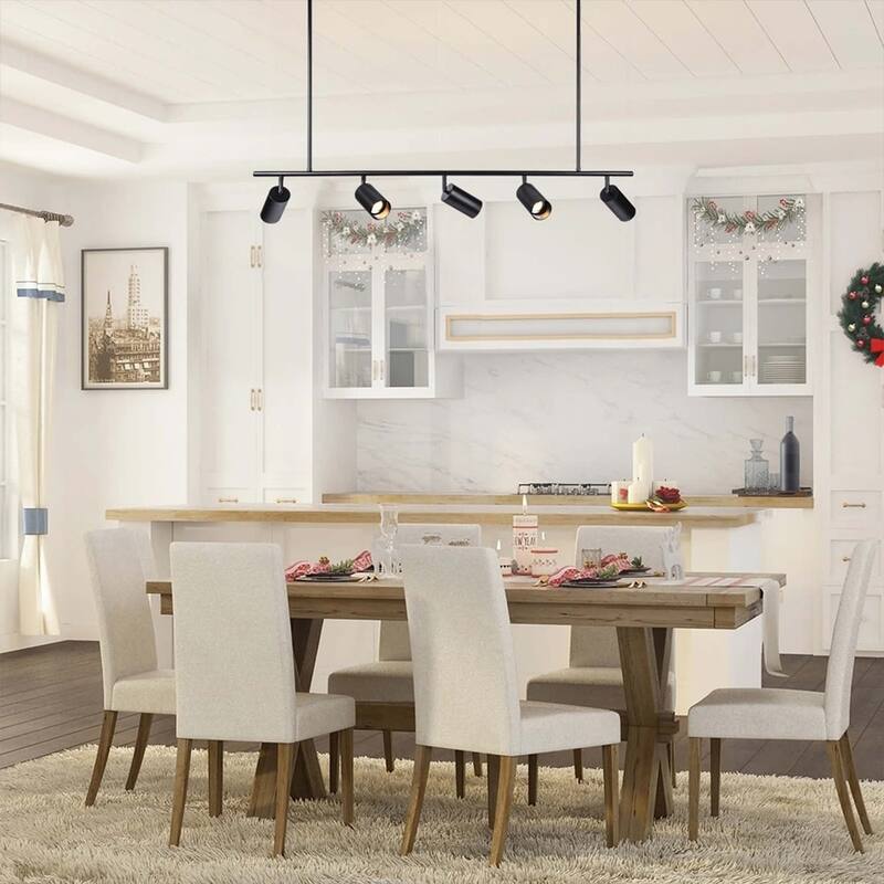 5-Light Black/ Gold Modern Industrial Adjustable Linear Ceiling Track Lighting Kit Spot Tracking Light Pendant