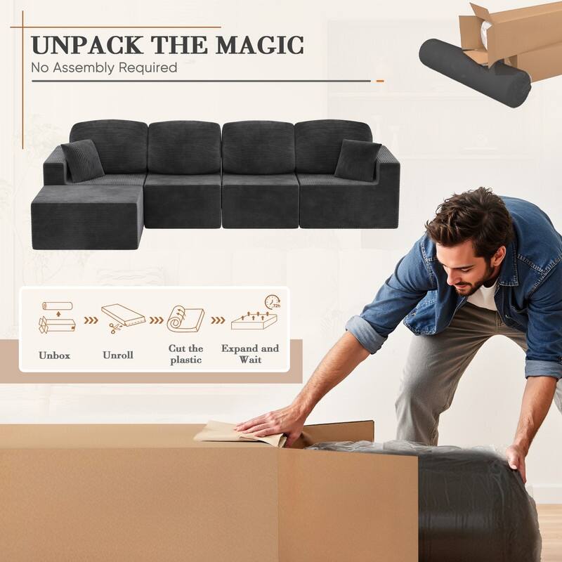 L Shaped Modular Sectional Couch, 126" Boneless Couches for Living Room, Modern Cloud Couch with Chaise Lounge