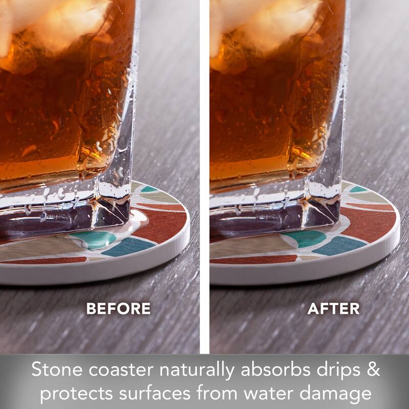 4 Pack Absorbent Stone Coaster with Protective Cork Backing Made in The USA 4" Round, Easily Wipes Clean