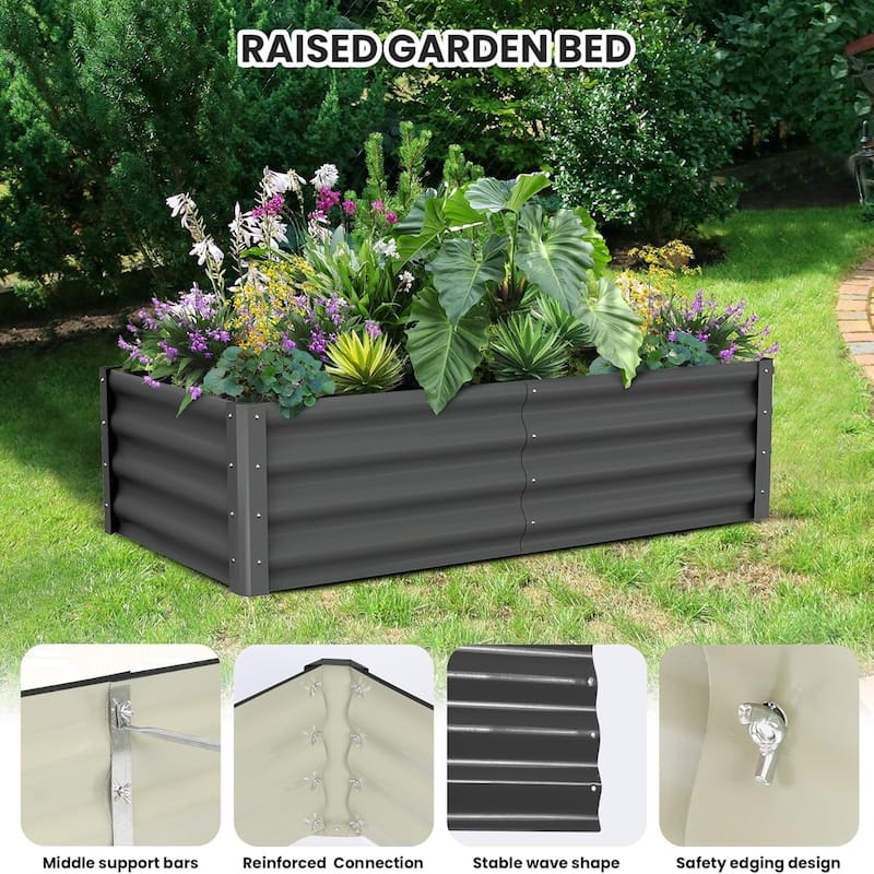 2-Pack 6x3x1 ft Galvanized Raised Garden Beds - Large Outdoor Planter Box with Open Base Dark Gray