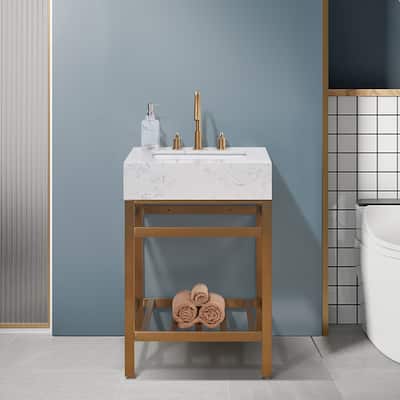 Altair Merano Stainless Steel Vanity Console with Stone Countertop, no Mirror