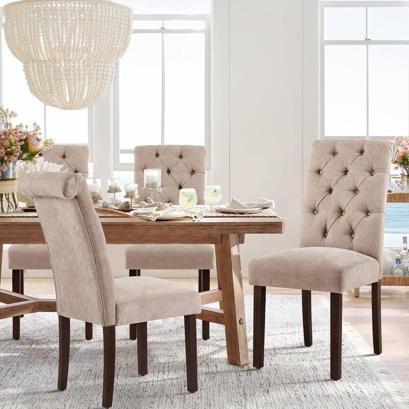 Tufted Parsons Upholstered Dining Side Chairs with Solid Wood Legs and Padded Seat