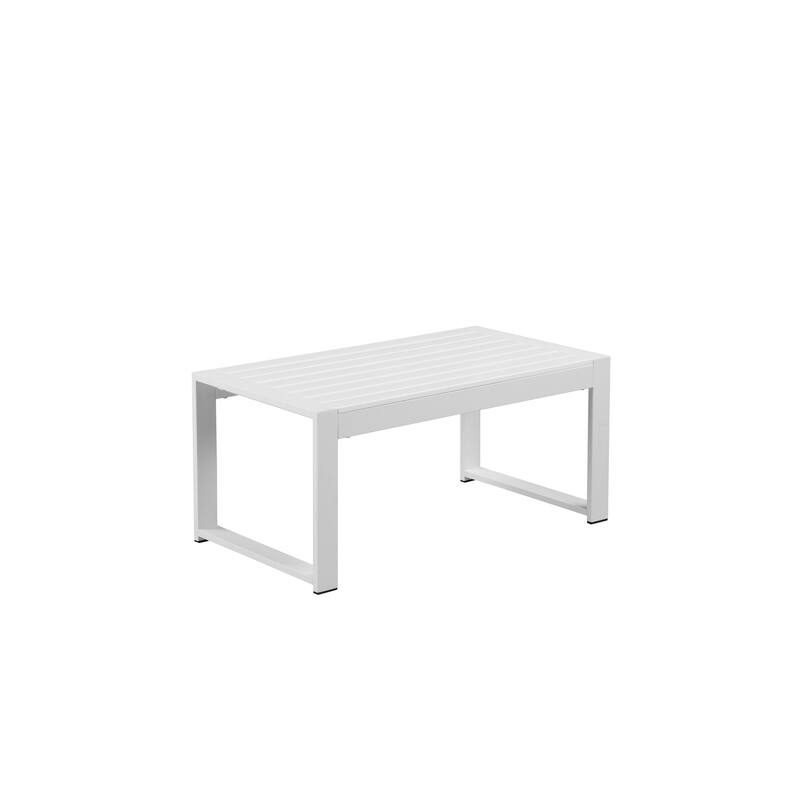 Lark 35 Inch Outdoor Coffee Table, White Aluminum Frame, Polyresin Top - White