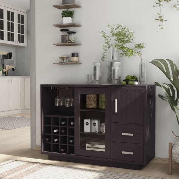 slide 2 of 9, Furniture of America Modern Wooden Dining Buffet with Storage Shelves and Drawers, Kitchen Sideboard Organizer for Dining Room Cappuccino