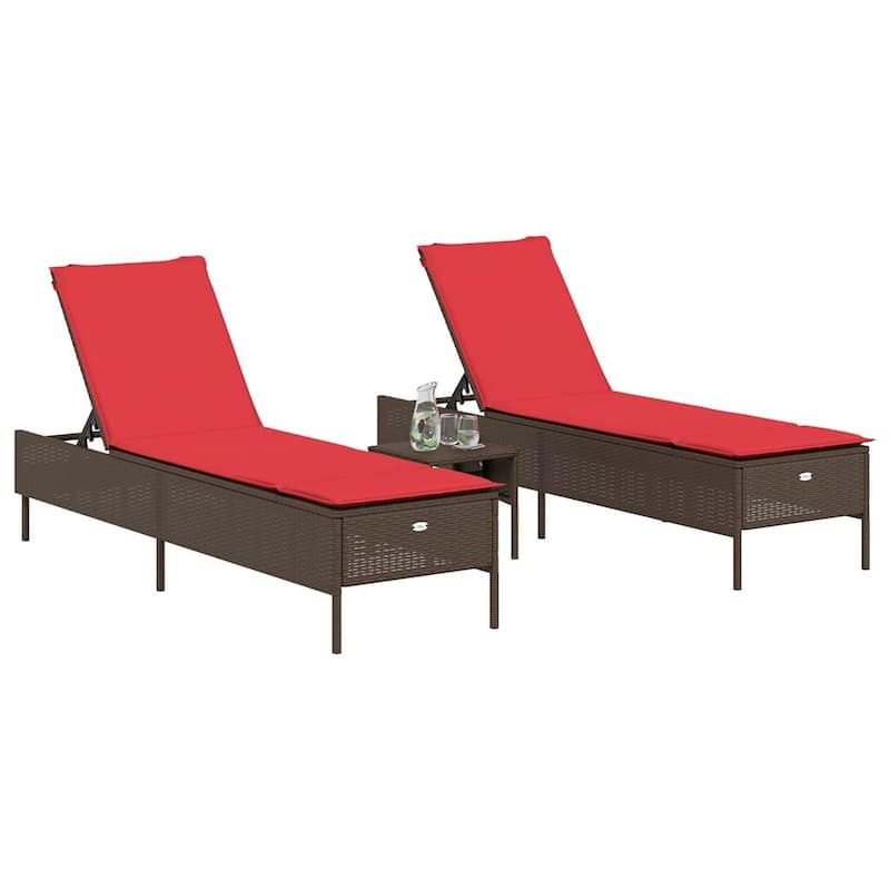 vidaXL Sun Lounger Set with Cushion Outdoor Chaise Lounge 3 Piece Poly Rattan