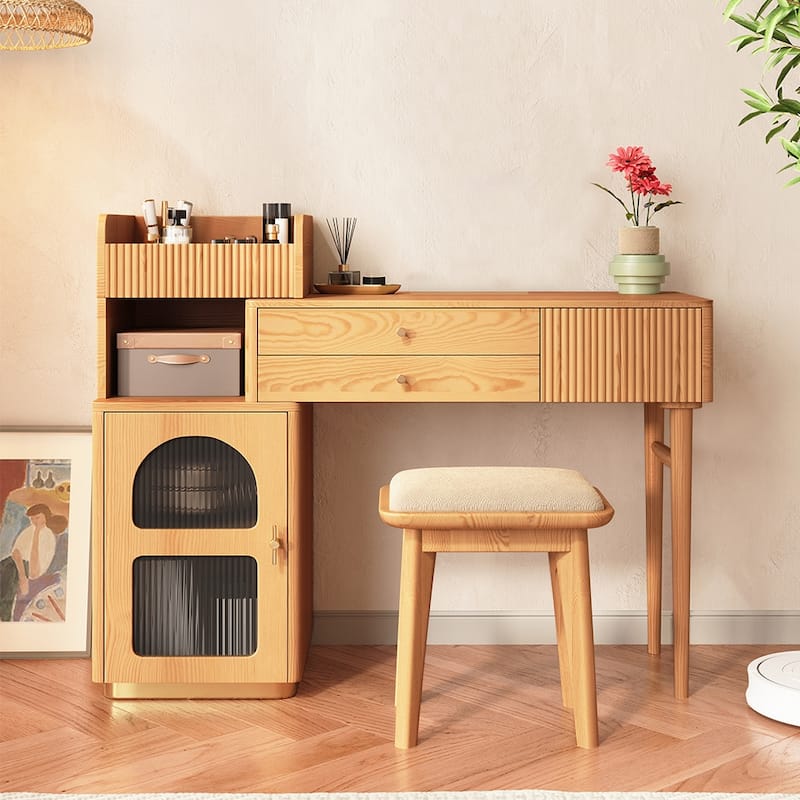 JASIWAY Vanity Makeup Table with 3 Drawers - Wood