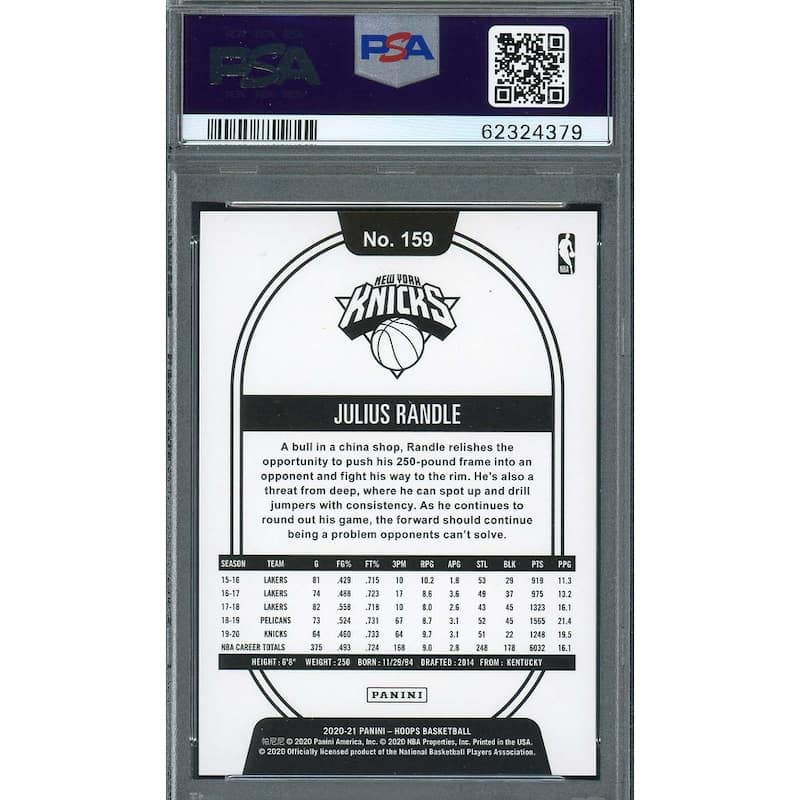 Julius Randle 2020 Panini Hoops Green Basketball Card #159 PSA 10 /99 - 8'6" x 11'6"