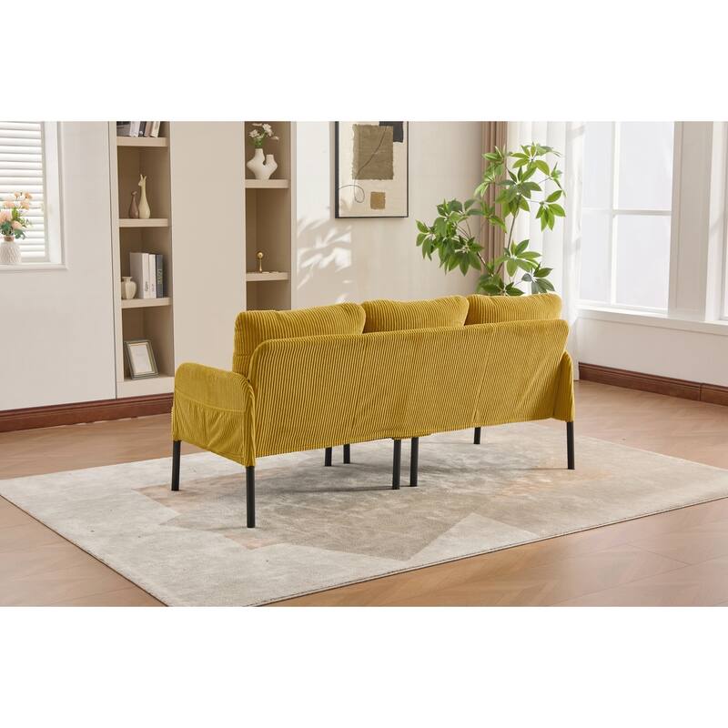 Oversized Loveseat, Modern & Plush Double-seater Sofa, Corduroy Upholstered Couch - Yellow