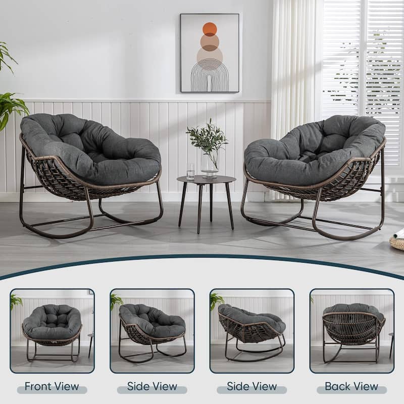 Outdoor Padded Cushion Rocking Chair, Patio Oversized Rattan Egg Chair