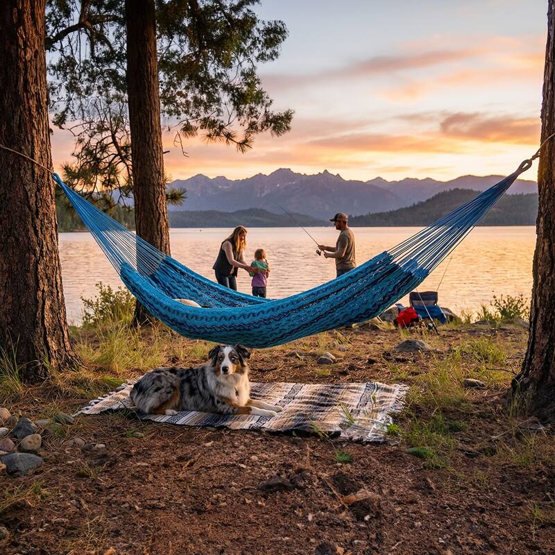 Mayan Family Hammock XXL Blue Handwoven Thick Cord - 880-lb. Capacity