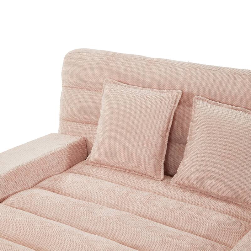 Modern Chaise Lounge Sofa 57.1" Sofa Bed Upholstered Lounge Sofa Chair with Adjustable Backrest and LED Light Strip