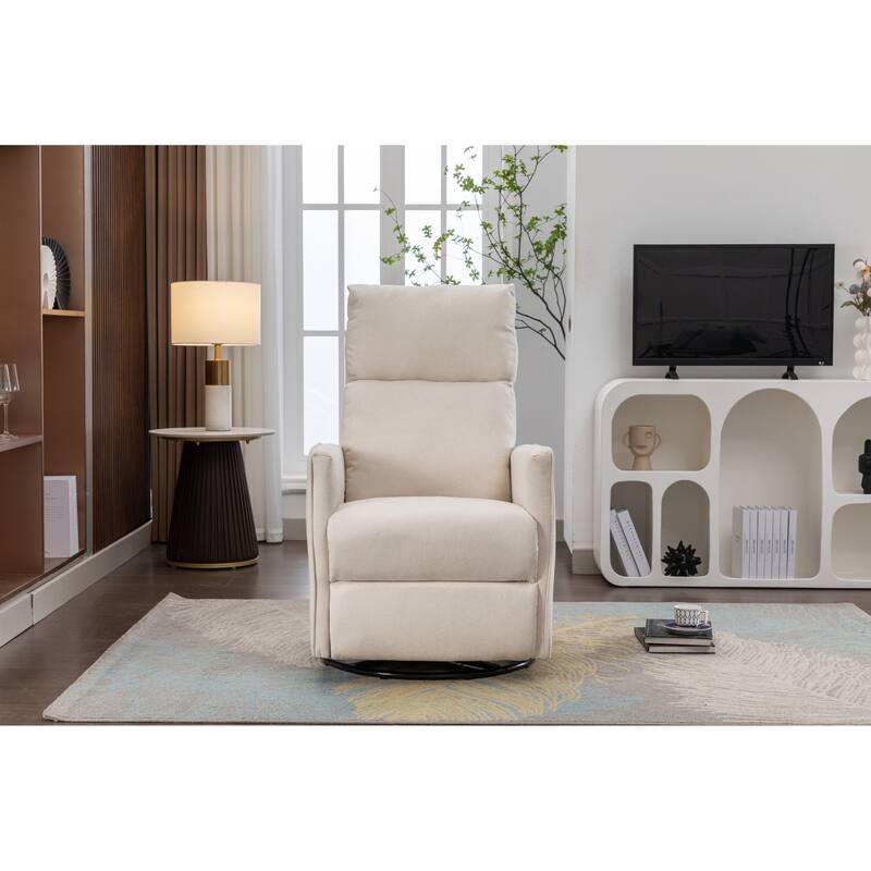 Cotton Linen Fabric Swivel Rocking Chair Glider Rocker Recliner Nursery Chair With Adjustable Back And Footrest For Living Room