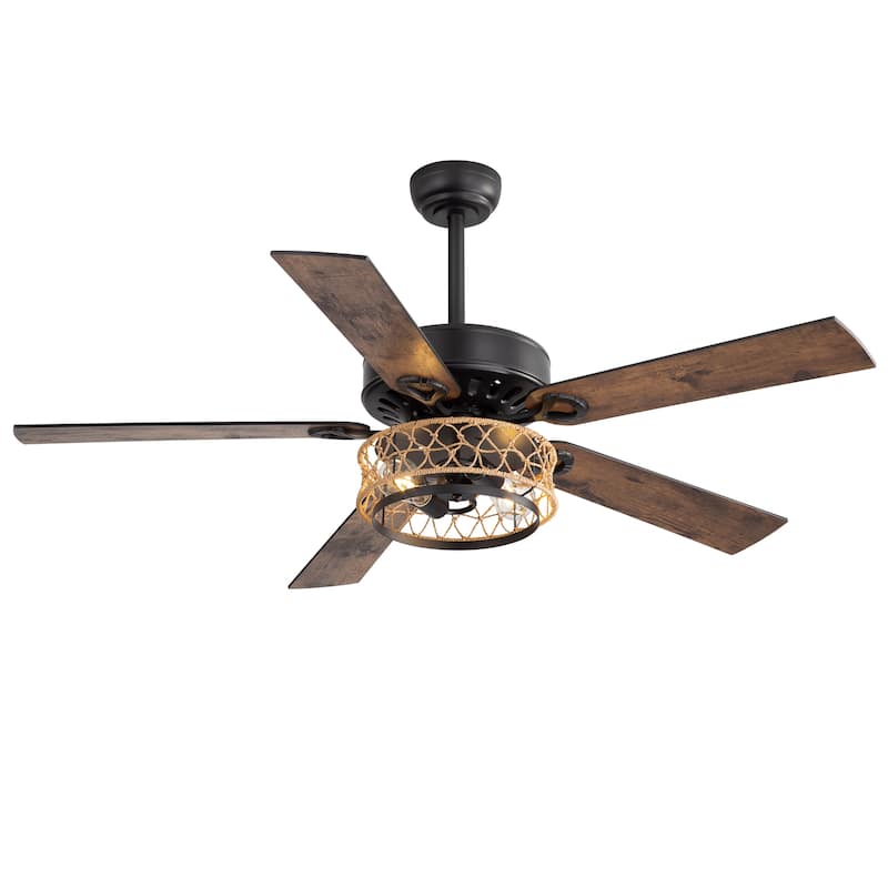 52" Reversible 5-Blade Farmhouse Caged Ceiling Fan with Light and Remote