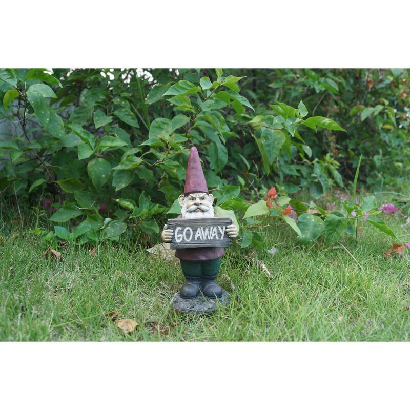 10" Gnome Holding Go Away Sign Garden Statue