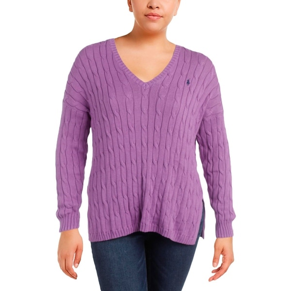 ralph lauren women's v neck cable knit sweater