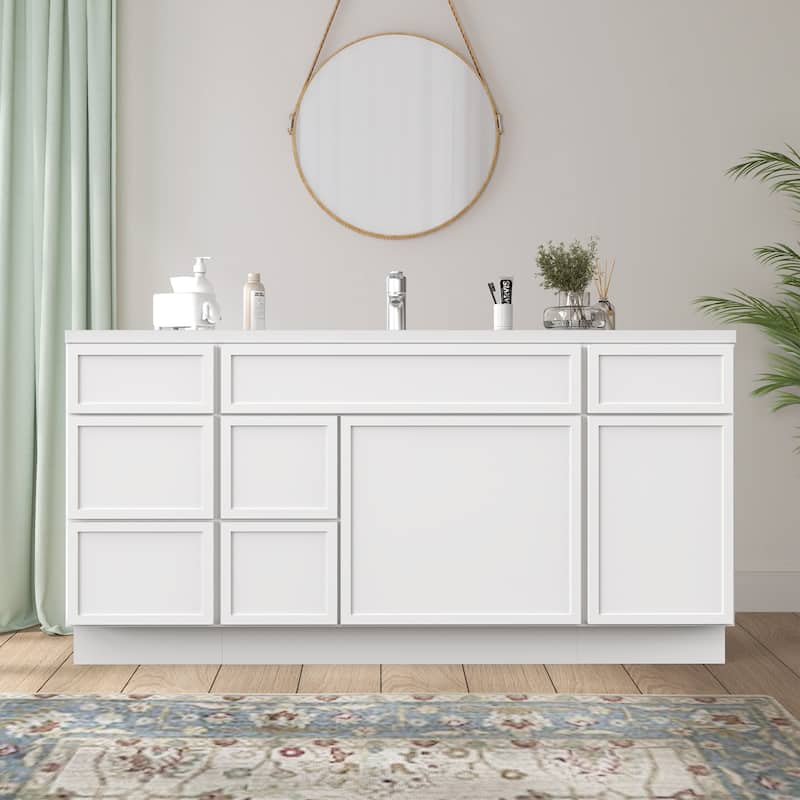 Vanity Art 66" Birch Freestanding Bathroom Vanity Cabinet without Top - White