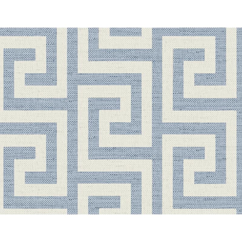Lillian August Luna Retreat Greek Key Embossed Vinyl Unpasted Wallpaper - 27 in. W x 27 ft. L - Blue Surf