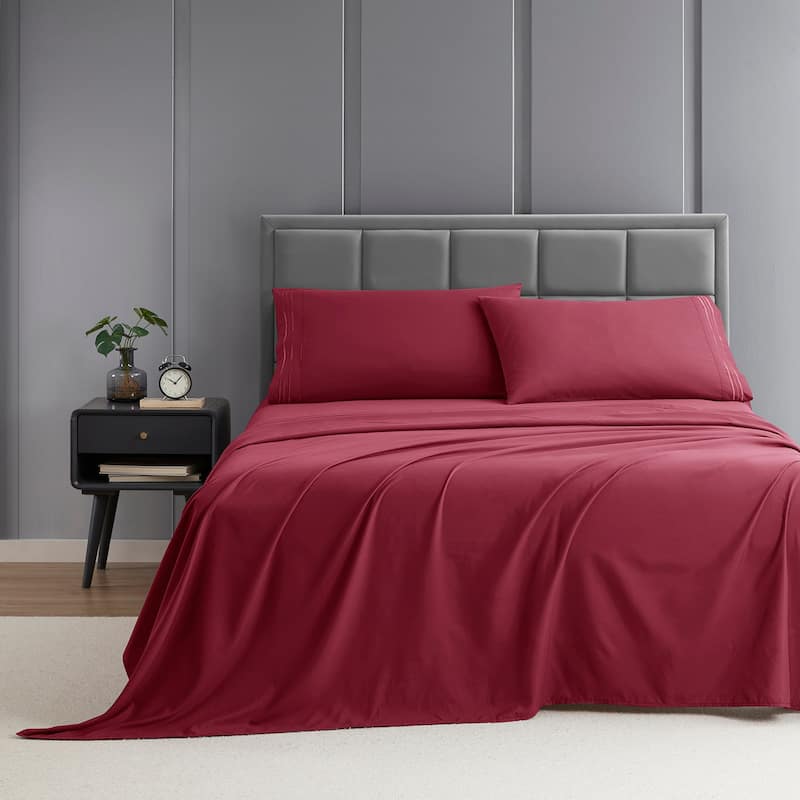 Clara Clark Premium 1800 Series Ultra-soft Deep Pocket Bed Sheet Set - California King - Burgundy Red