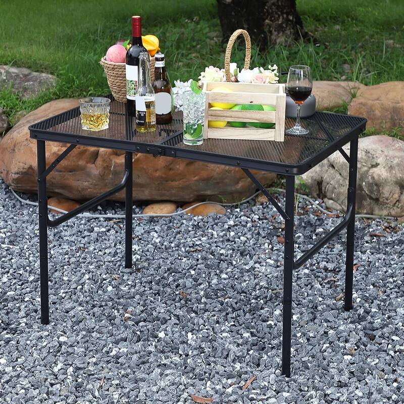 Adjustable Height Camping Grill Folding Table for Outdoor Camping, Travel Cooking, BBQ, Picnic - N/A - Black