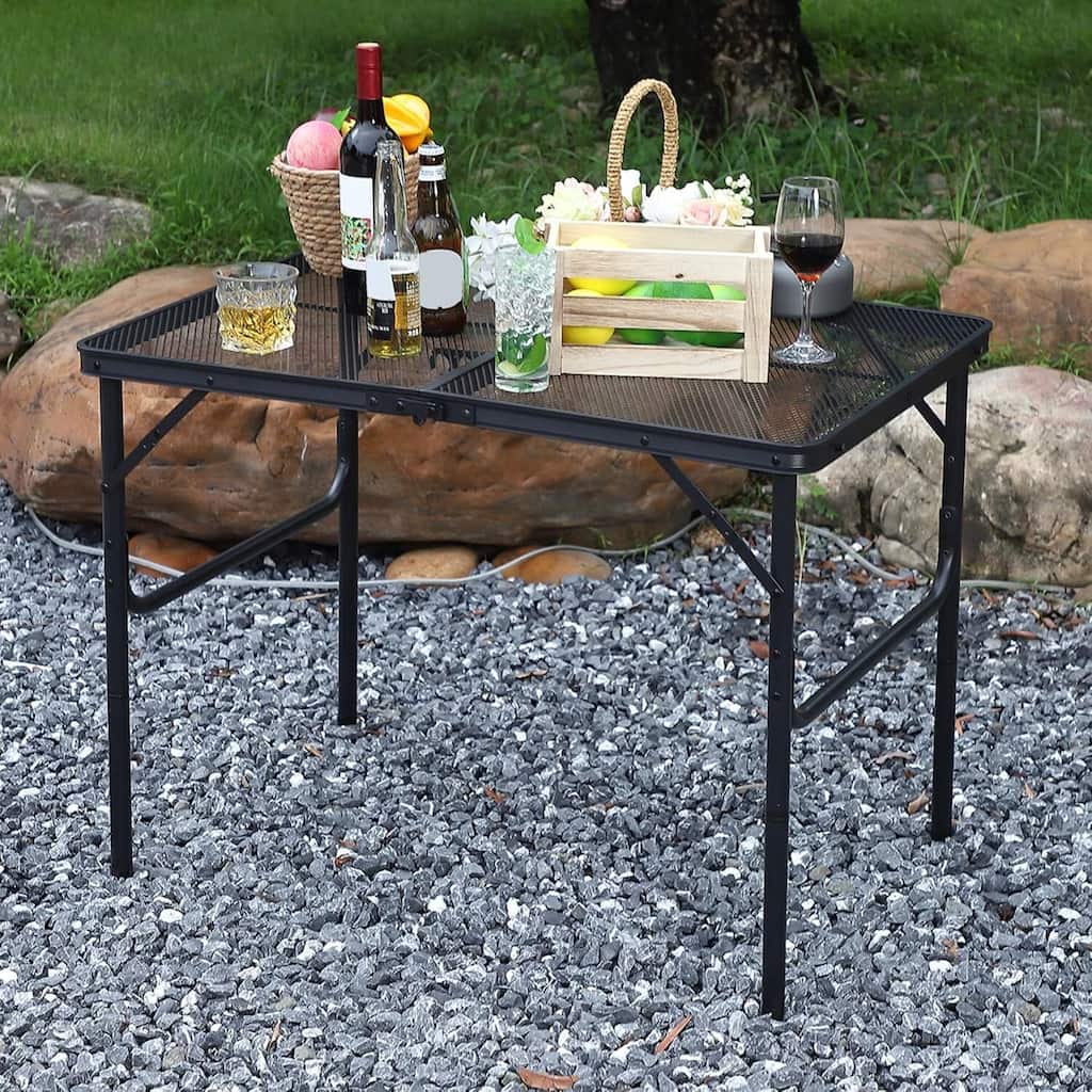 Adjustable Height Camping Grill Folding Table for Outdoor Camping, Travel Cooking, BBQ, Picnic - N/A