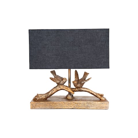 Rustic Birds-On-Branch Lamp with Rectangle Shade