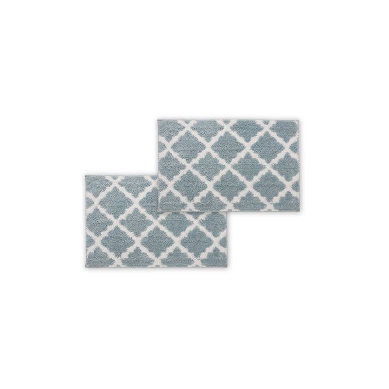Bibb Home 1-2 Pack Trellis Micro Shag Bath Rugs - Aqua - 2 Pack - 17" x 24"