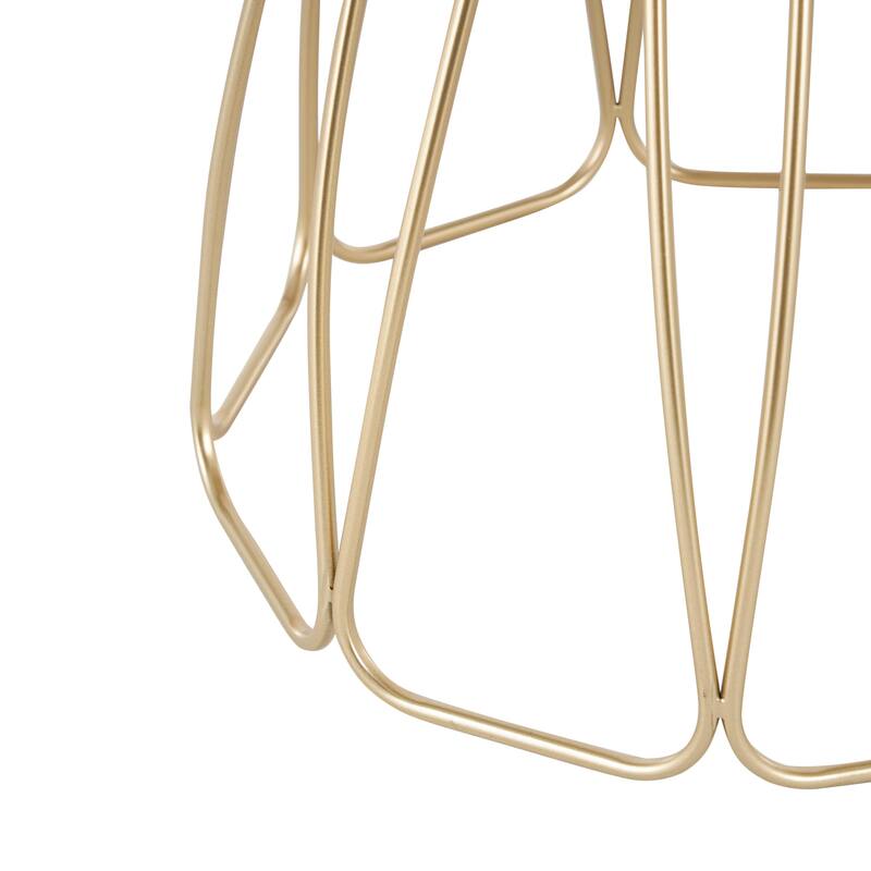 Metal Flower Inspired Accent Table with Cream Marble Tabletop - Gold - Roche River Decor