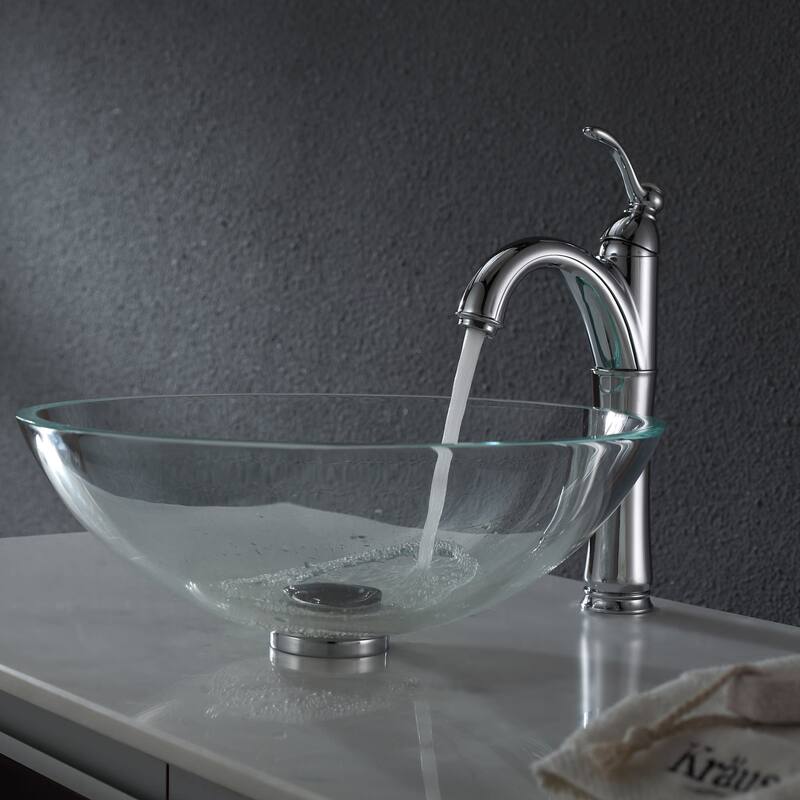 Kraus 16-1/2" Clear Glass Vessel Bathroom Sink - Includes Pop-Up Drain