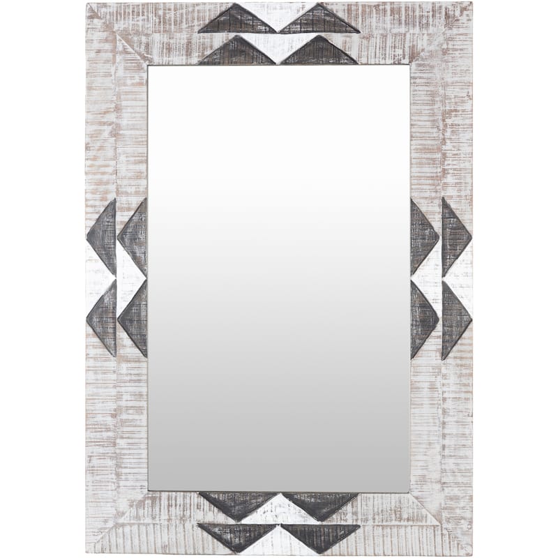 Norah Textured Bohemian Wood Mirror - 40"H x 28"W - 40"H x 28"W - Grey