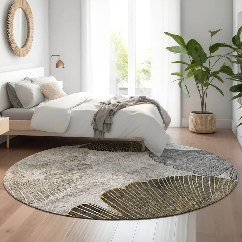 Premium Washable Super Soft Modern Floral Mayfield Rug - Grey - 8' x 8' - Round
