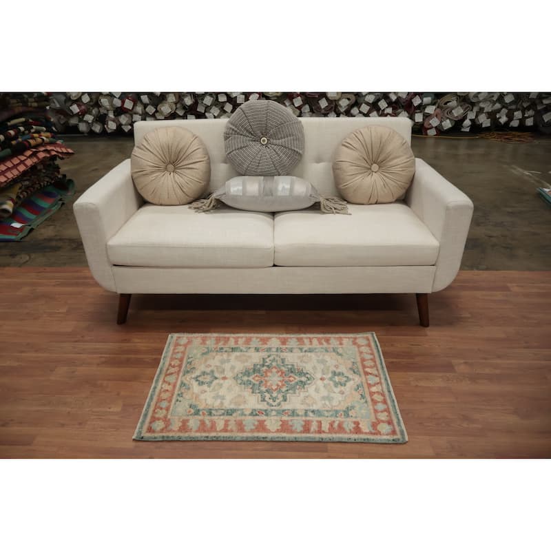 Hand Knotted Oriental 100% Wool Carpet Transitional Floral Beige & Ivories Oushak Area Rug - 3' 0'' X 2' 1''