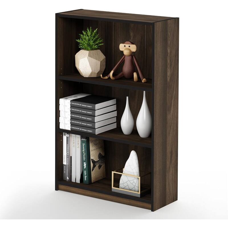 40.3 in. Tall Walnut Wood 3-Shelf Bookcase