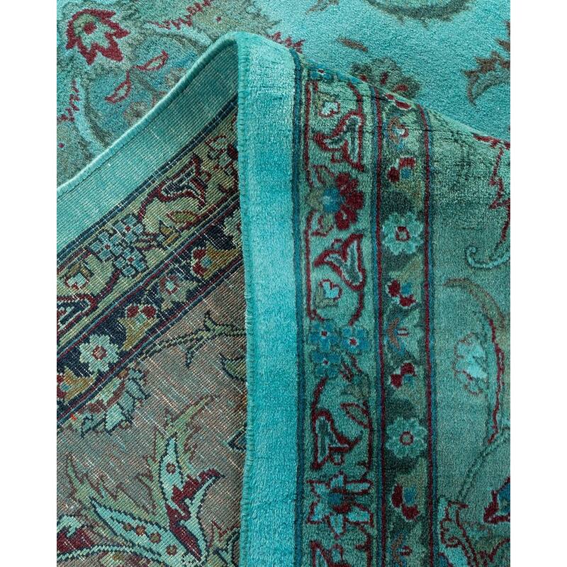 Overton Hand Knotted Wool Vintage Inspired Modern Contemporary Overdyed Blue Area Rug - 10' 1" x 14' 4"
