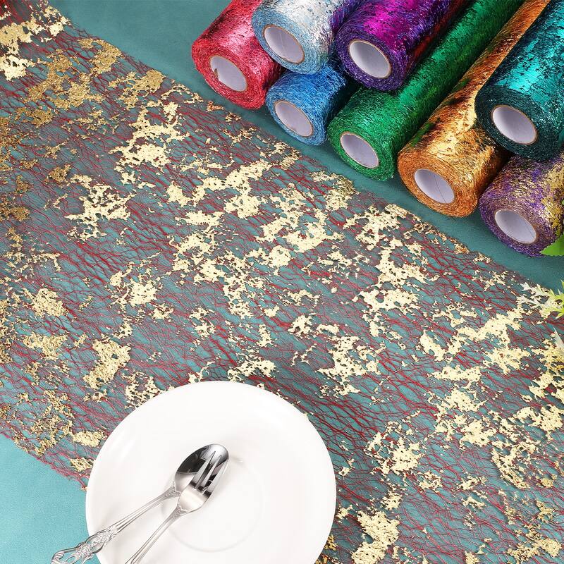 Table Runner, Sequin Gold Foil Thin Mesh Metallic Table Runner